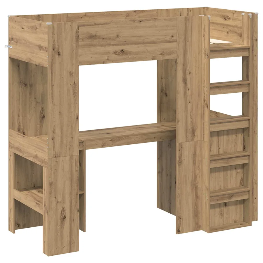 Cadre de lit superposé avec bureau Chêne artisanal 75 x 190 cm - 4