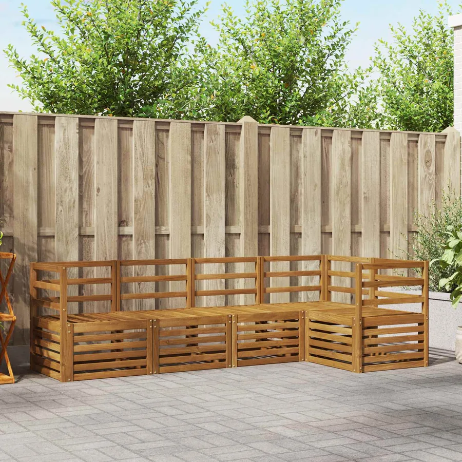 Ensemble de canapé d'angle 5 pcs Naturel Bois d'Acacia Massif