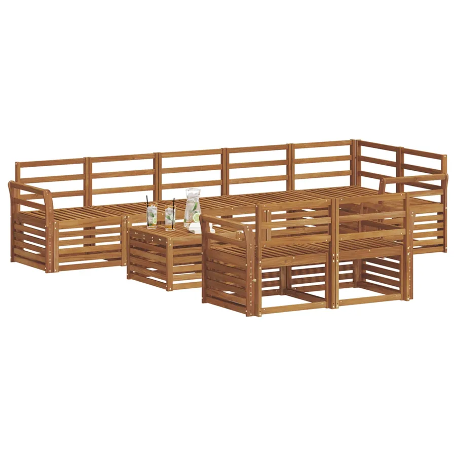Ensembles de canapés 9 pcs Naturel Bois d'Acacia Massif - 3