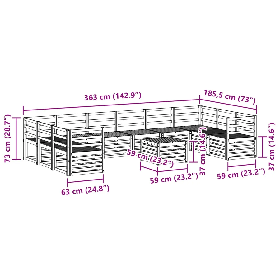 Ensemble de canapés d'extérieur 11 pcs Naturel - 8
