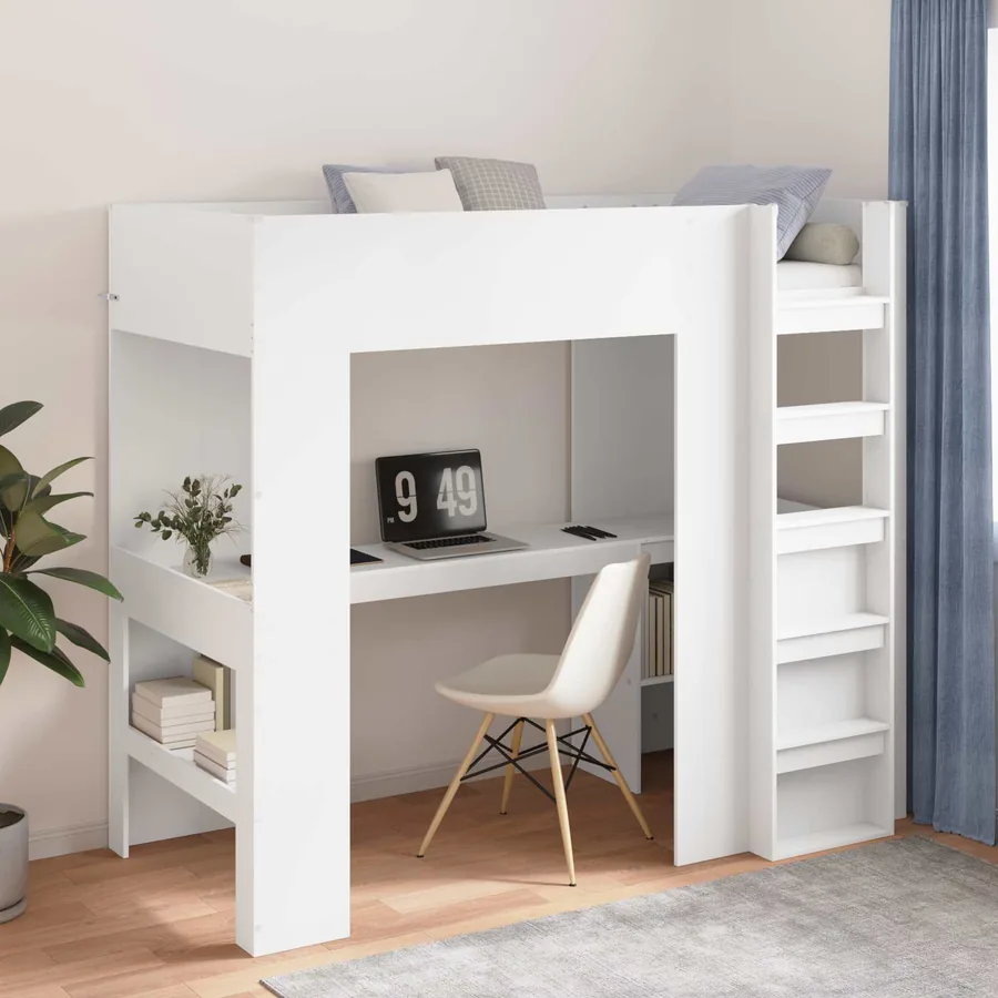Cadre de lit superposé avec bureau Blanc 80 x 200 cm