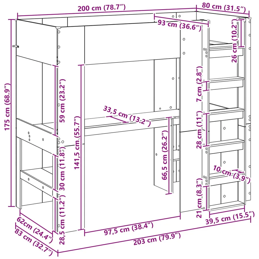 Cadre de lit superposé avec bureau Blanc 80 x 200 cm - 8
