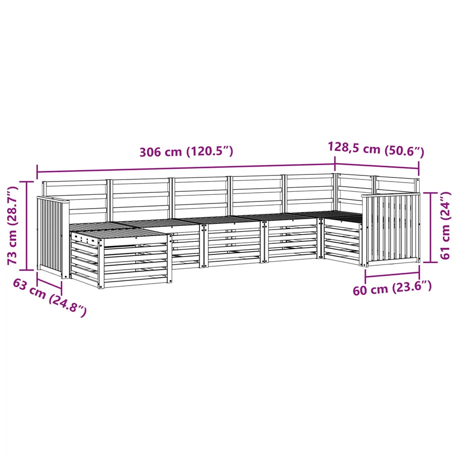 Ensemble de canapé d'angle 7 pcs Naturel Bois d'Acacia Massif - 8