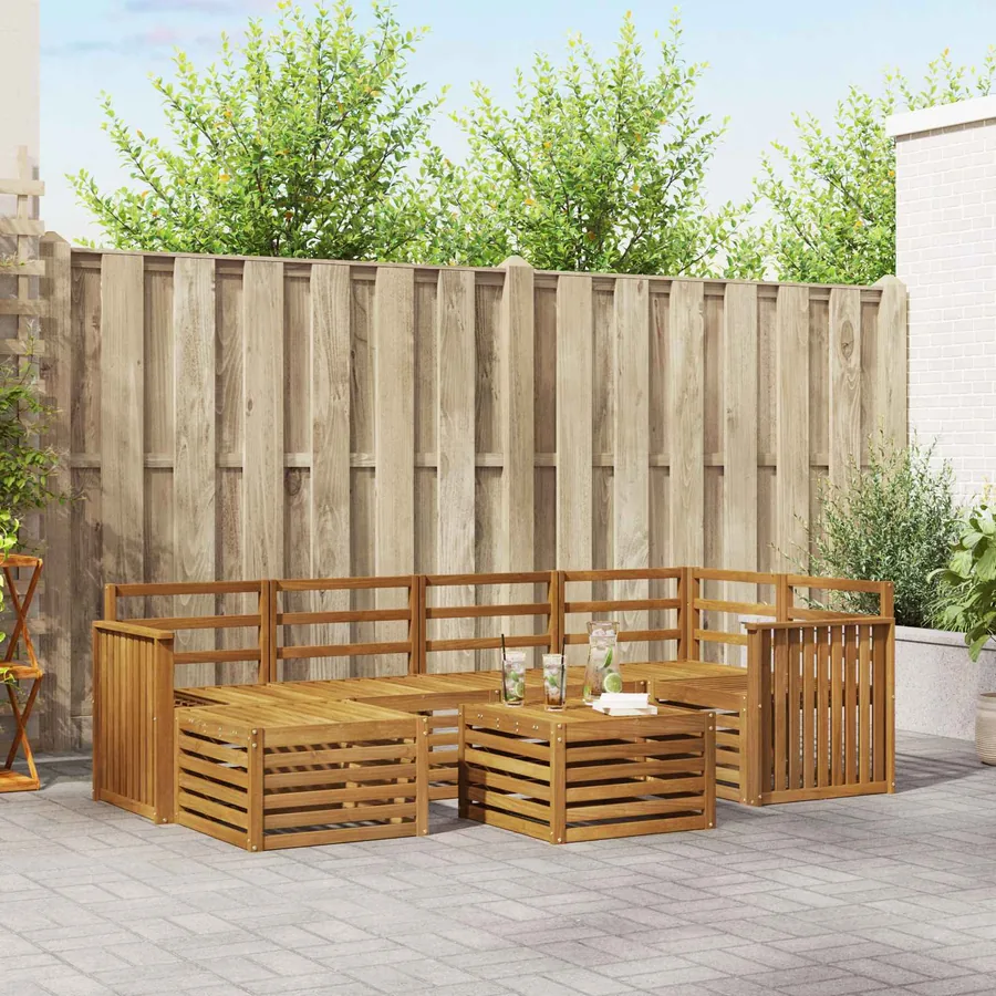 Ensemble de canapé d'angle 7 pcs Naturel Bois d'Acacia Massif
