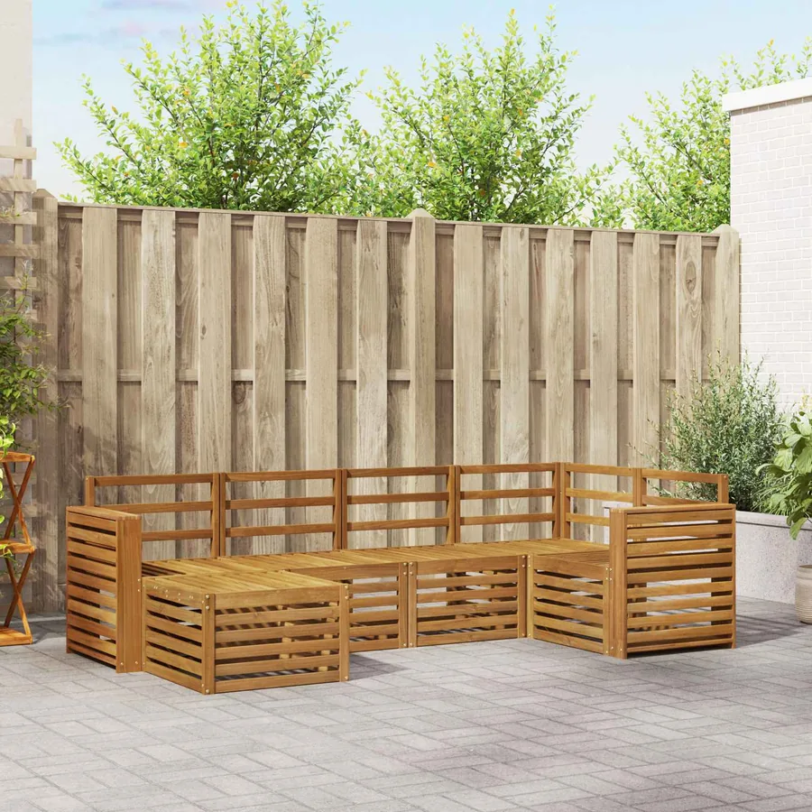 Ensemble de canapé d'angle 6 pcs Naturel Bois d'Acacia Massif