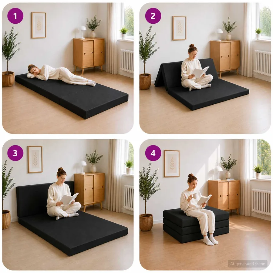 Canapé-lit pliable 90 x 67 x 45 cm Noir - 9