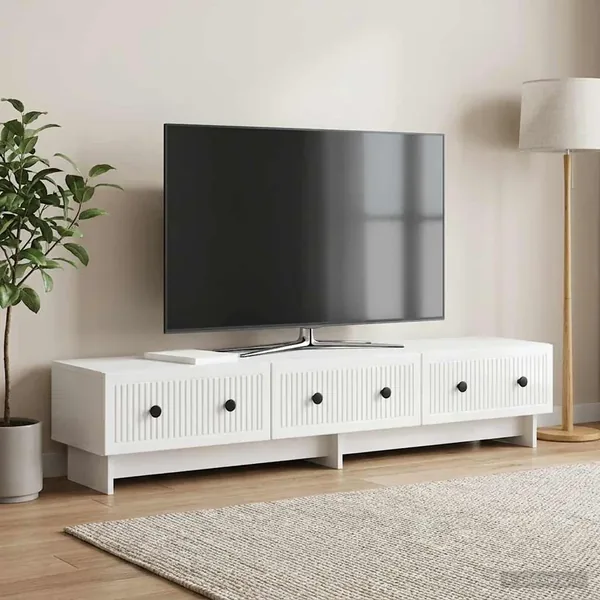 Meuble TV Blanc brillant 147 x 34,5 x 30 cm Bois d'ingénierie