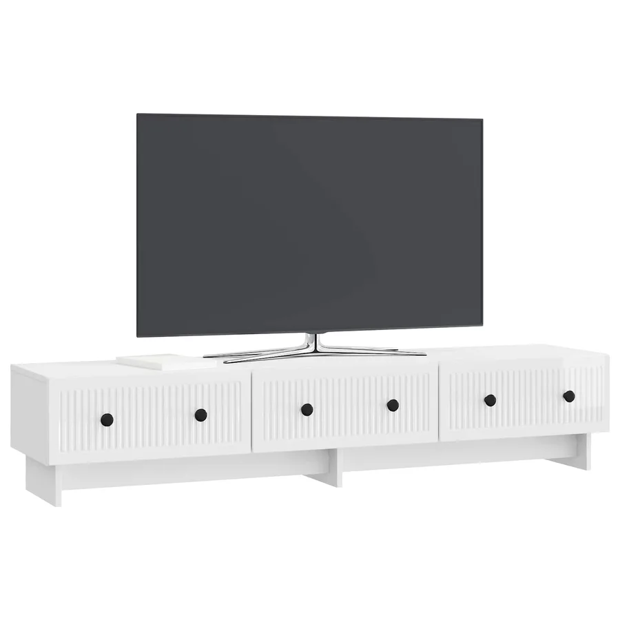 Meuble TV Blanc brillant 147 x 34,5 x 30 cm Bois d'ingénierie - 3