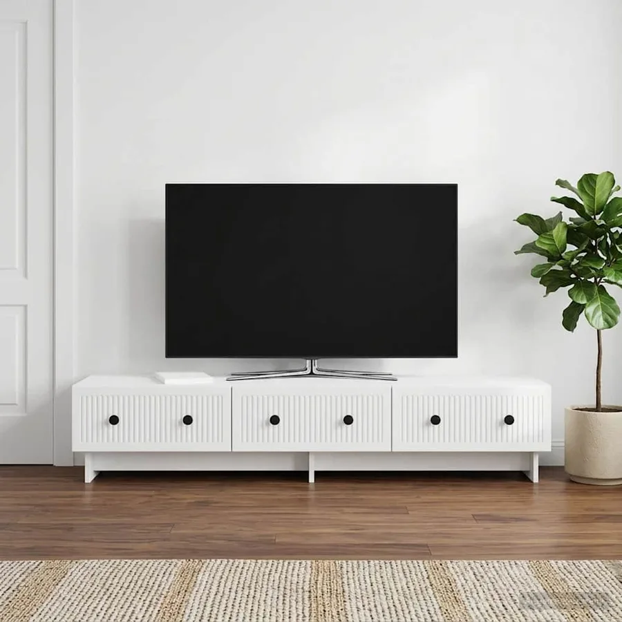 Meuble TV Blanc brillant 147 x 34,5 x 30 cm Bois d'ingénierie - 4