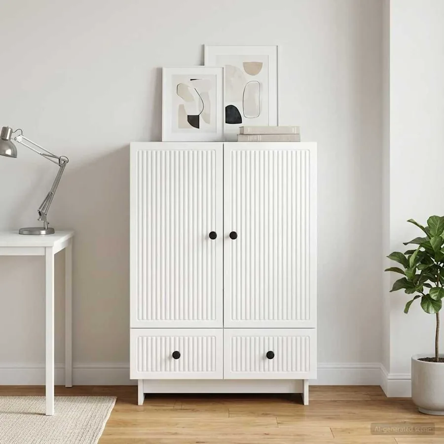 Buffet Blanc Brillant 66 x 34,5 x 95 cm Bois d’ingénierie