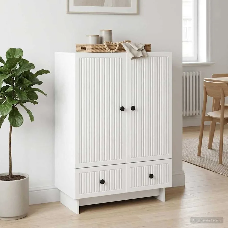 Buffet Blanc Brillant 66 x 34,5 x 95 cm Bois d’ingénierie - 4