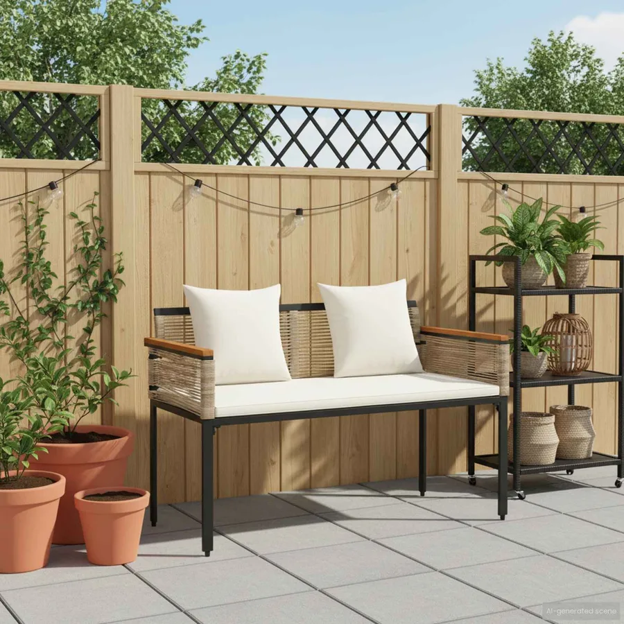 Banc extérieur Beige et blanc crème 117 x 54 x 74.5 cm - 3