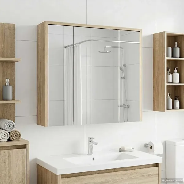 Armoire Miroir de Salle de Bain Chêne Sonoma