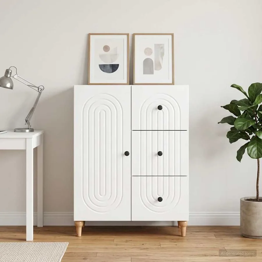 Buffet Blanc brillant 66 x 34,5 x 90 cm Bois d'ingénierie