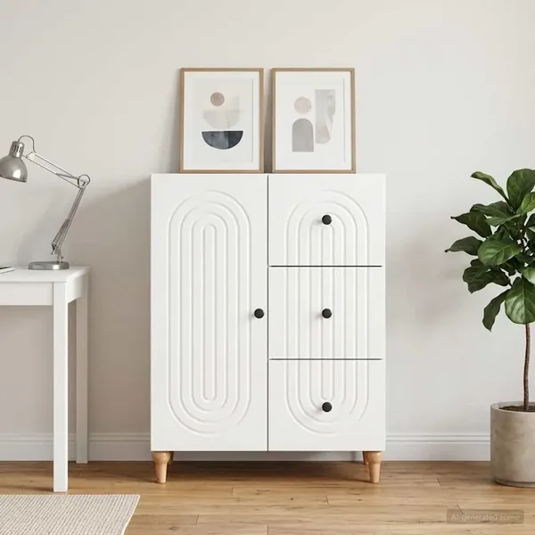 Buffet Blanc brillant 66 x 34,5 x 90 cm Bois d'ingénierie