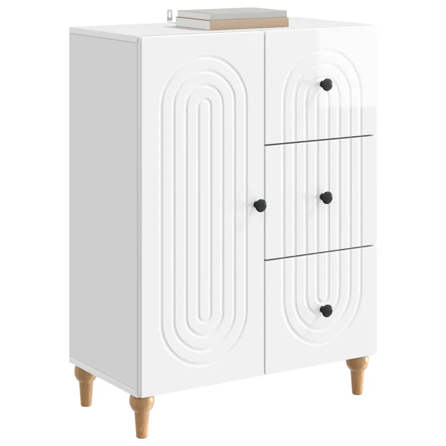 Buffet Blanc brillant 66 x 34,5 x 90 cm Bois d'ingénierie - 3