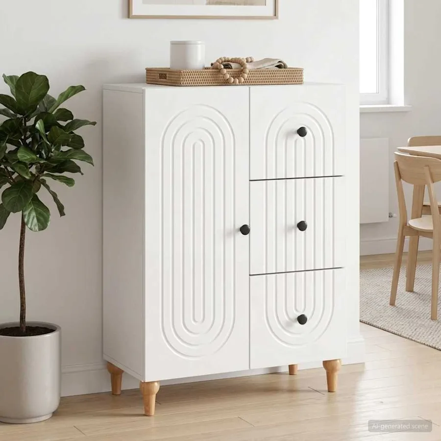 Buffet Blanc brillant 66 x 34,5 x 90 cm Bois d'ingénierie - 4