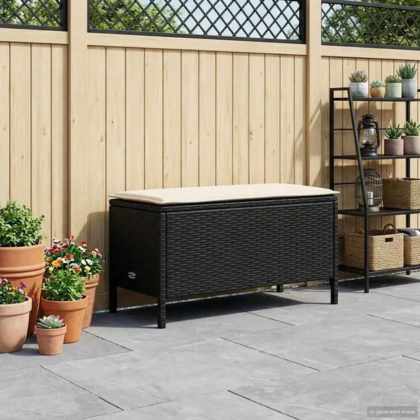 Pouf de Jardin Noir et Crème 80 x 38 x 45 cm Rotin PE