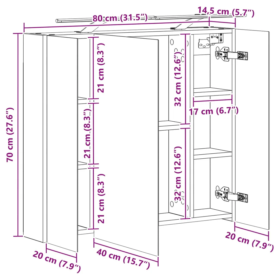 Armoire Miroir de Salle de Bain Chêne artisan 80 x 14.5 x 70 cm - 13