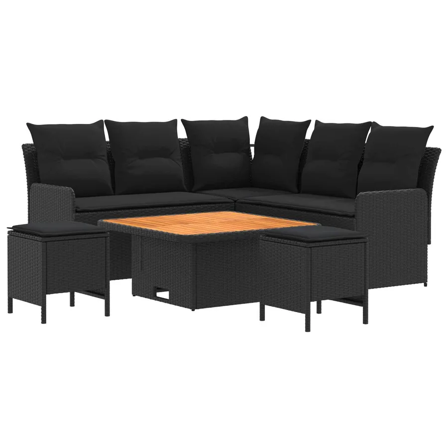 Ensembles de meubles avec oreiller 6 pcs Noir Rotin PE - 2