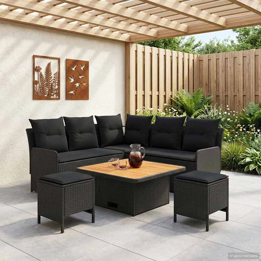 Ensembles de meubles avec oreiller 6 pcs Noir Rotin PE - 3