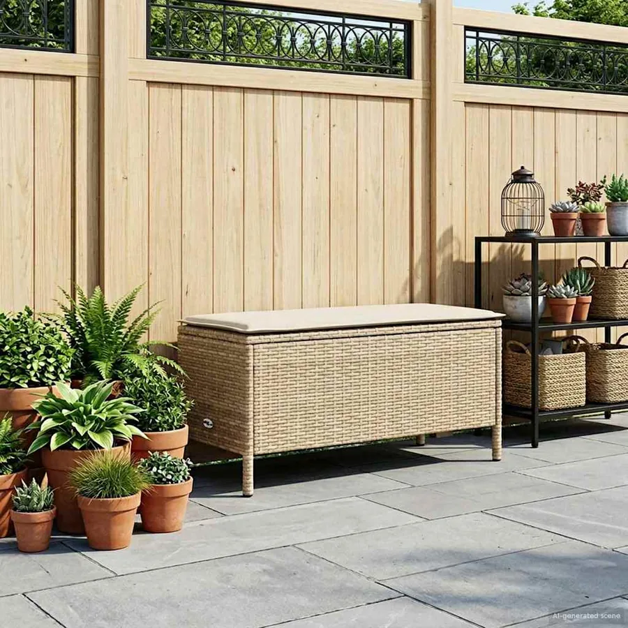 Pouf de Jardin Beige et crème 80 x 38 x 42 cm Rotin PE