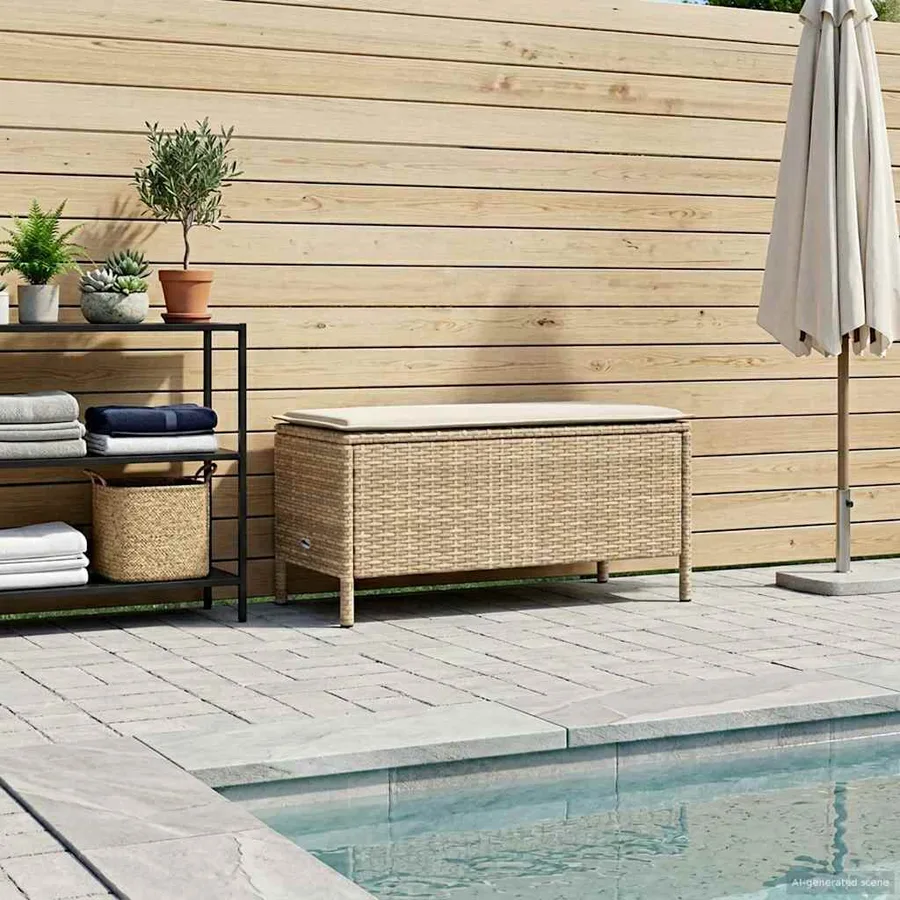 Pouf de Jardin Beige et crème 80 x 38 x 42 cm Rotin PE - 3