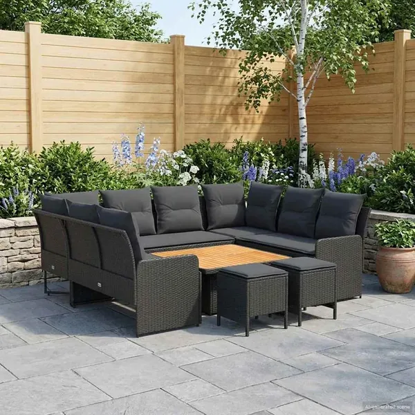 Ensembles de meubles avec oreiller 8 pcs Noir Rotin PE