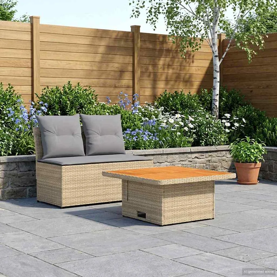 2 Pièce Canapé du milieu de jardin avec table relevable