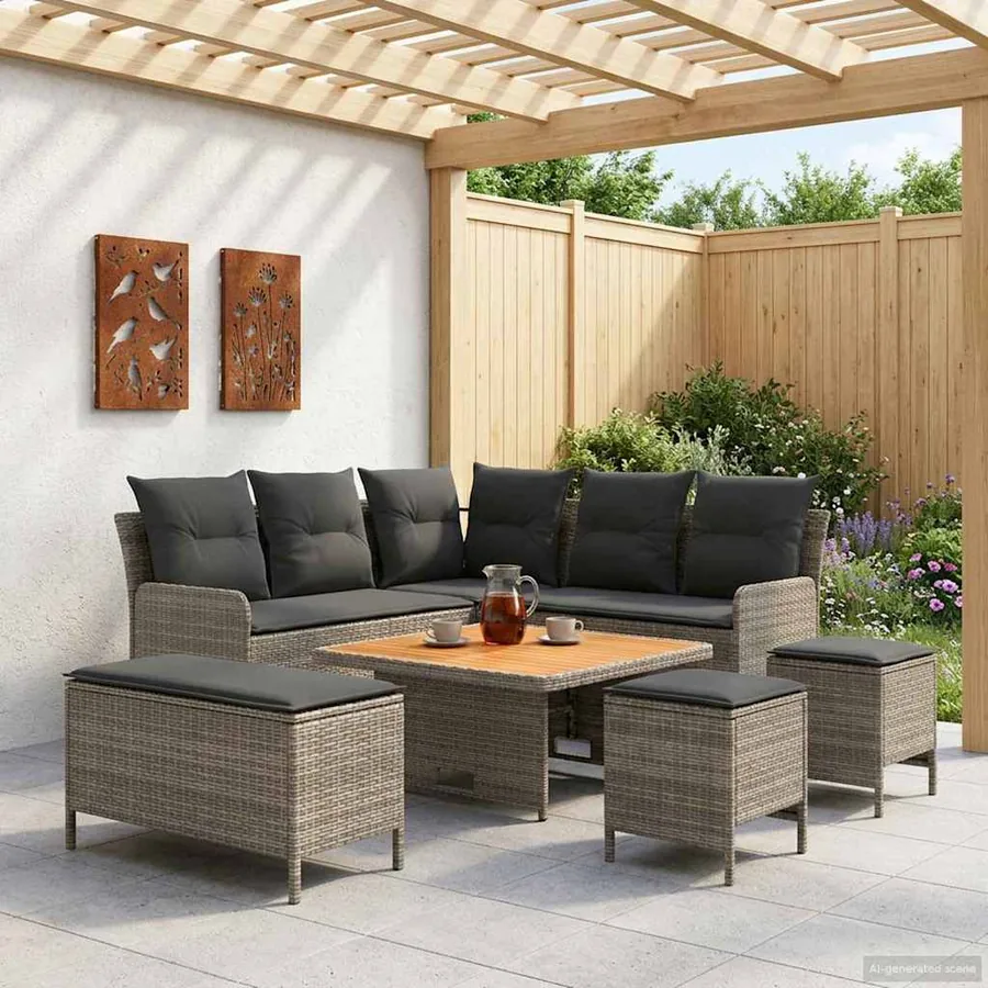 Ensembles de meubles 7 pcs Gris et Gris foncé Rotin PE