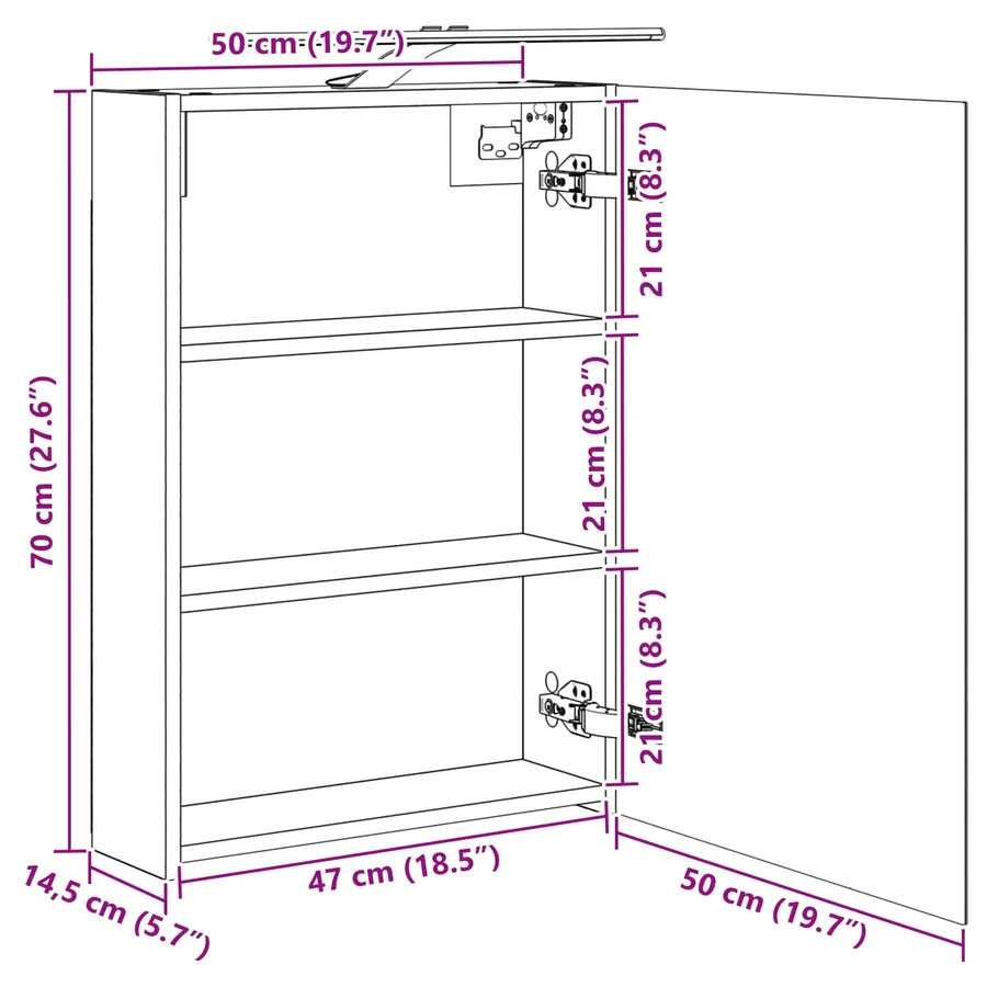 Armoire Miroir de Salle de Bain Chêne artisan 50 x 14,5 x 70 cm - 13