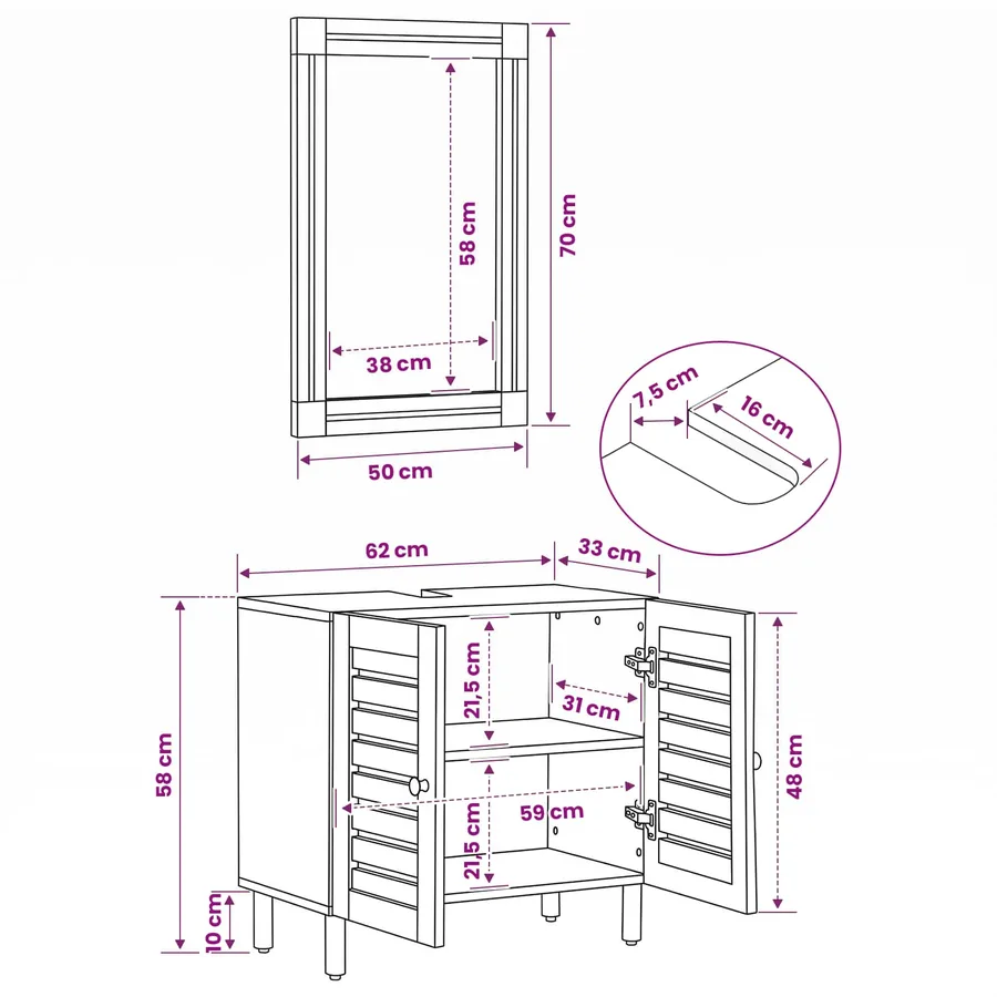 Ensemble de Meubles de Salle de Bain 2 pc Naturel - 12