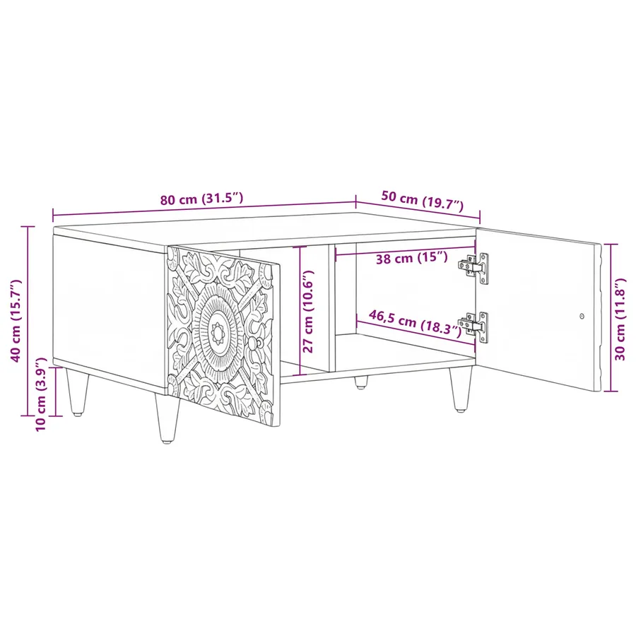 Table basse Marron 80 x 50 x 40 cm Bois de mangue massif - 11