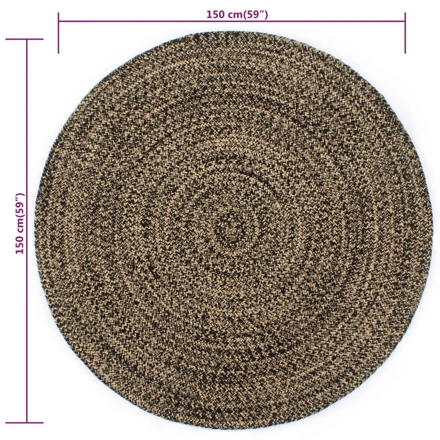 Tapis fait à la main jute noir et naturel 150 cm - 5