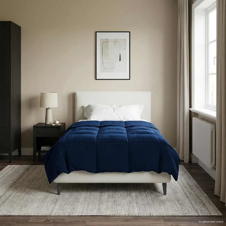 Duvet complet toute l'année Bleu foncé 135 x 200 cm Microfibre