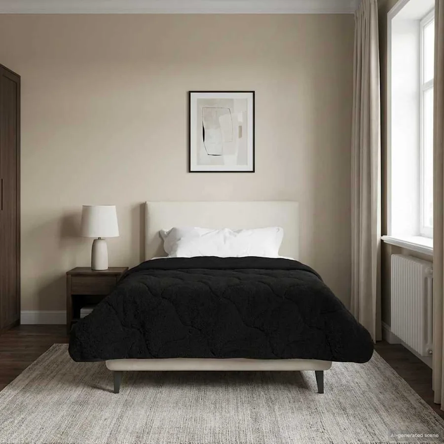 Duvet d'hiver Noir 135 x 200 cm Microfibre et polaire Teddy - 4