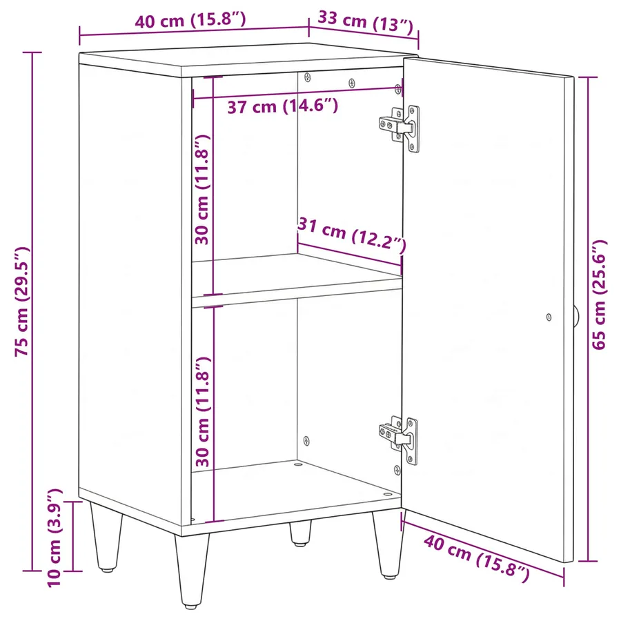 Buffet Marron 40 x 33,5 x 75 cm Bois de mangue massif - 12