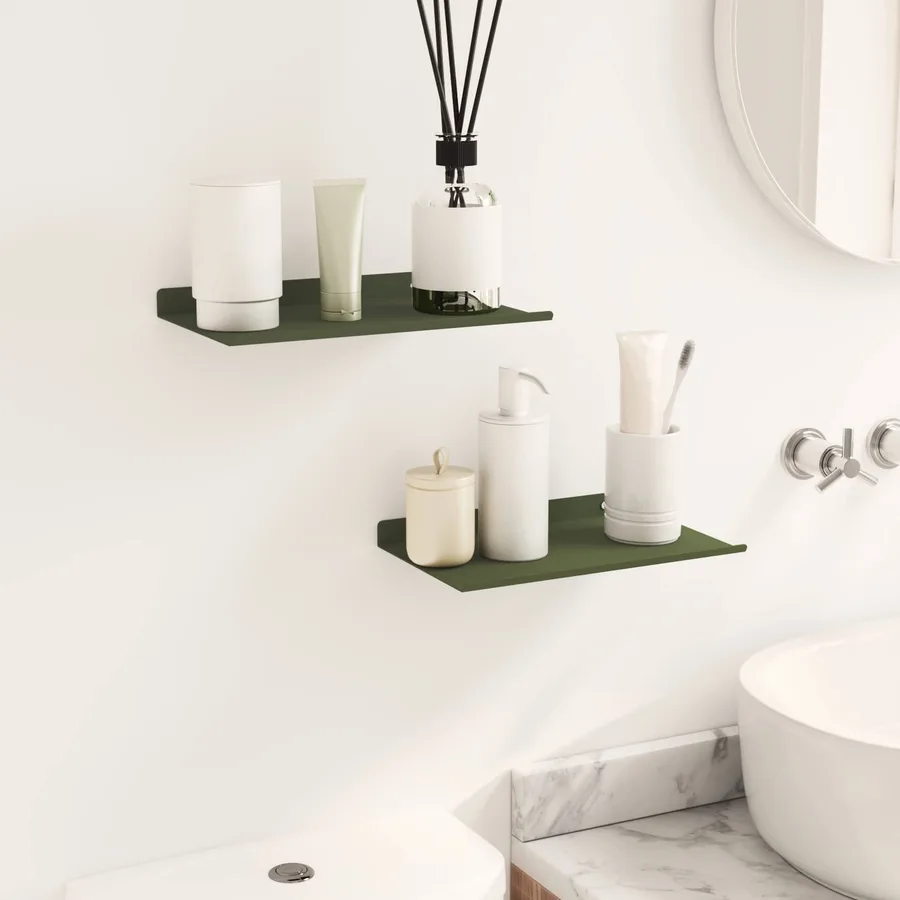 Étagère flottante 2 pcs Vert olive 30 x 18 x 2,5 cm Acier - 4