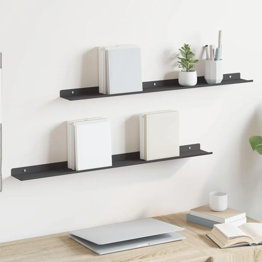 Étagère flottante 2 pcs Noir 80 x 9 x 2,5 cm Acier