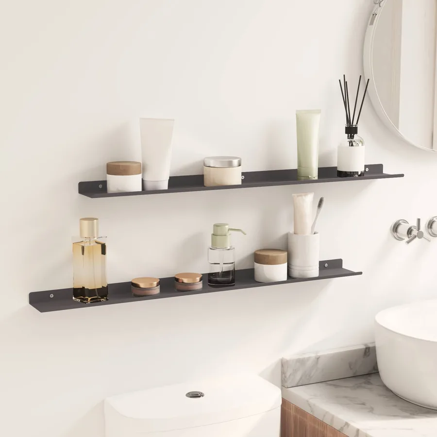 Étagère flottante 2 pcs Noir 80 x 9 x 2,5 cm Acier - 4