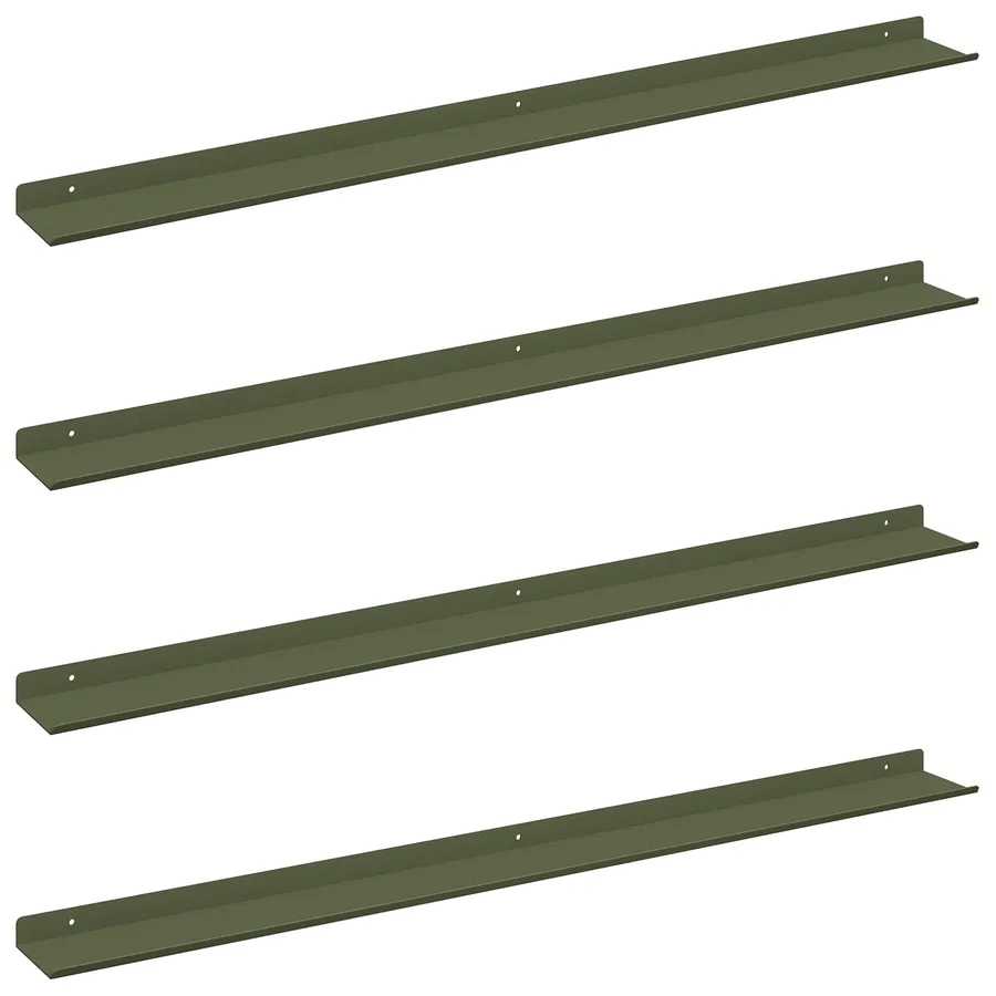 Étagère flottante 4 pcs Vert olive 100 x 9 x 2,5 cm Acier - 2
