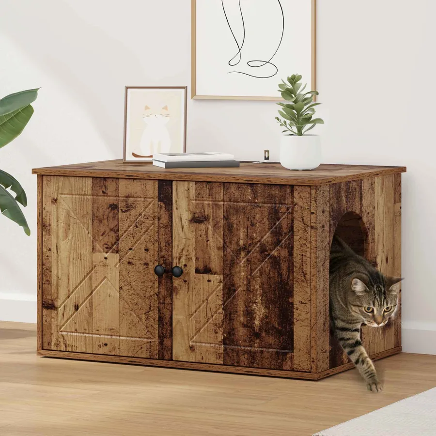Maison pour chat Bois ancien 85 x 55 x 50 cm Bois d'ingénierie