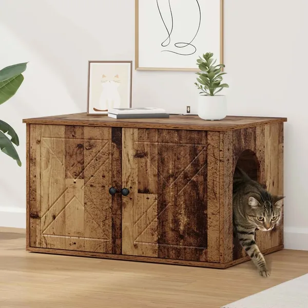 Maison pour chat Bois ancien 85 x 55 x 50 cm Bois d'ingénierie