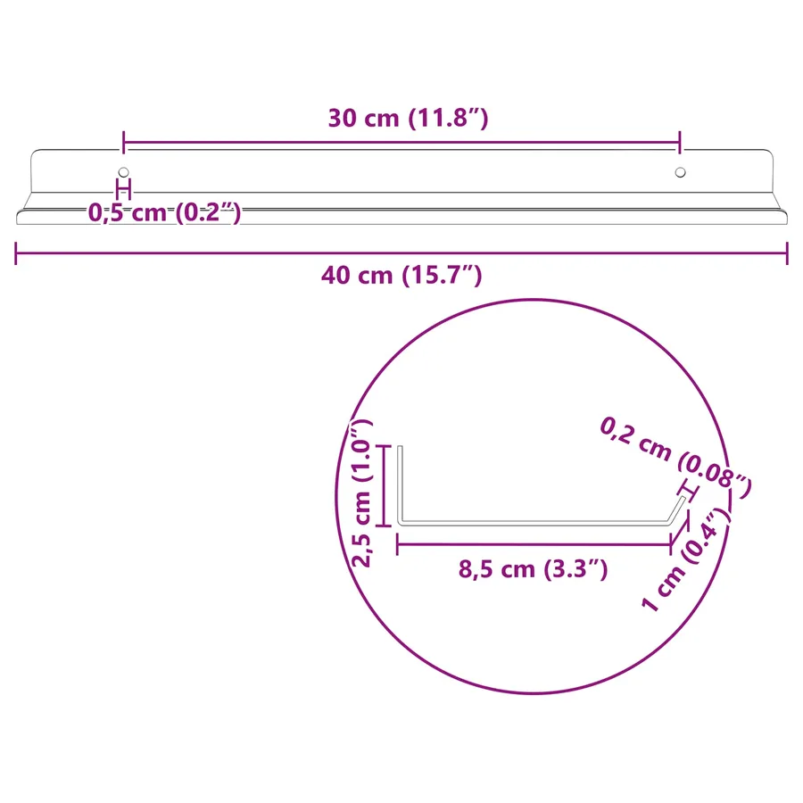 Étagère flottante 4 pcs Rose 40 x 8,5 x 2,5 cm Acier - 11