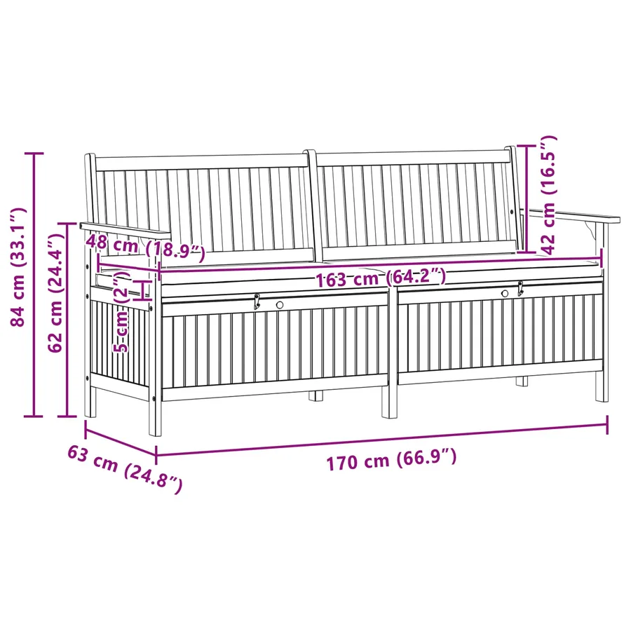 Banc de rangement 2 -Seater 170 x 63 x 84 cm Acacia massif - 8