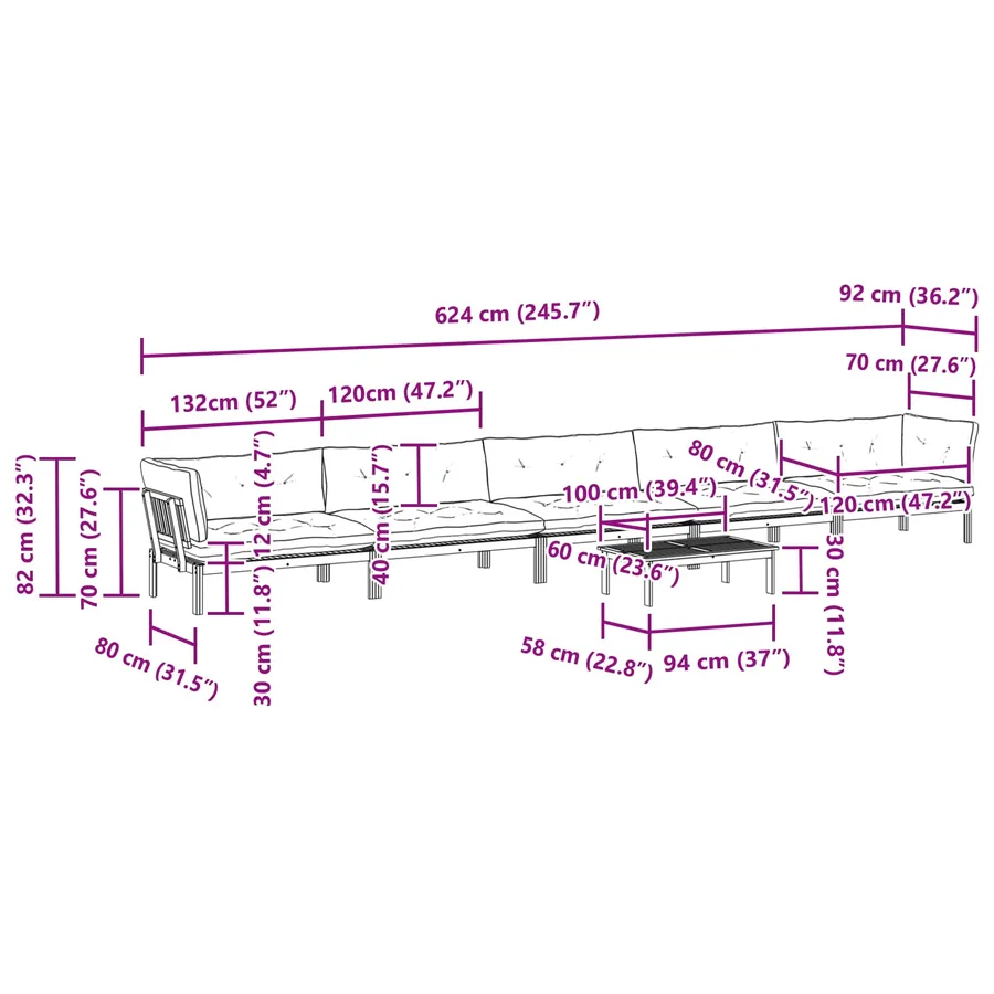 6 Pièce Unité du canapé en palette de jardin - 14