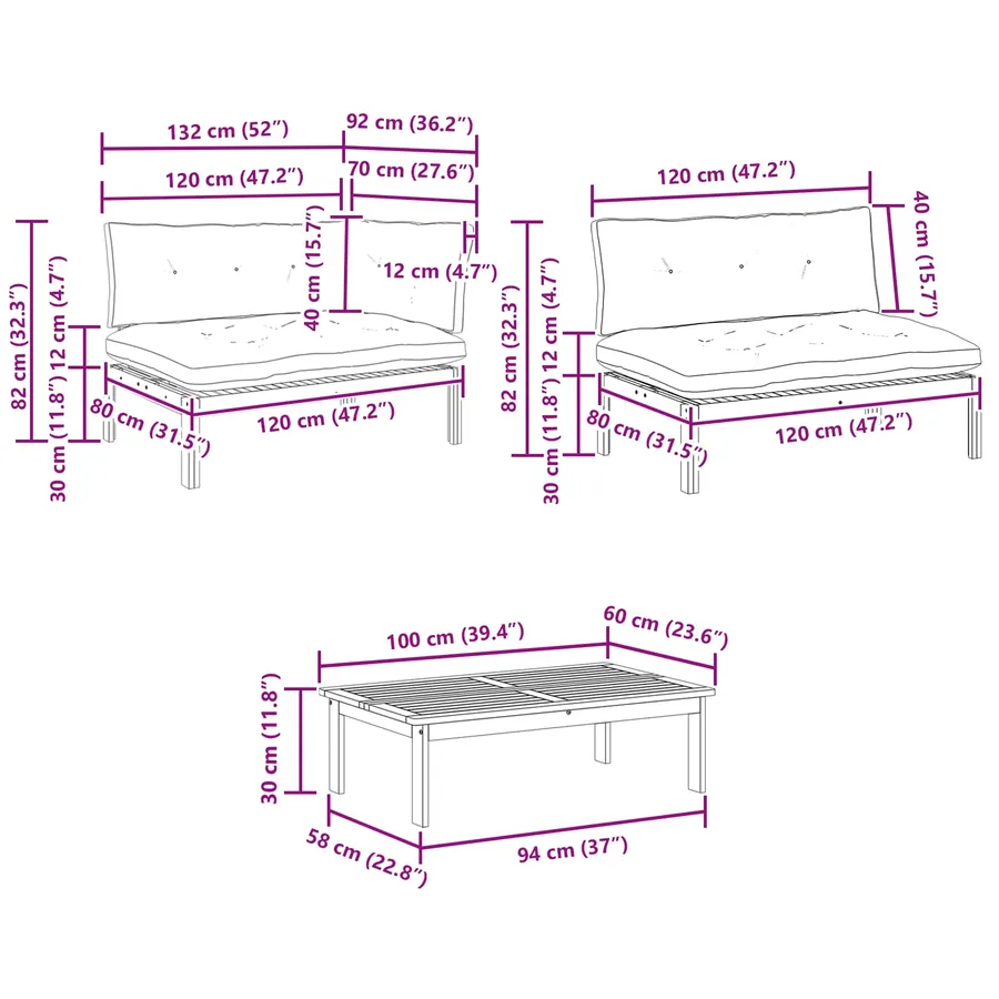 6 Pièce Unité du canapé en palette de jardin - 16