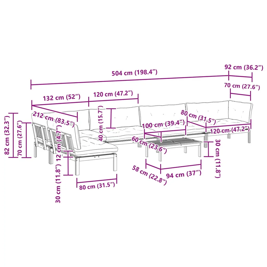 6 Pièce Unité du canapé en palette de jardin - 14