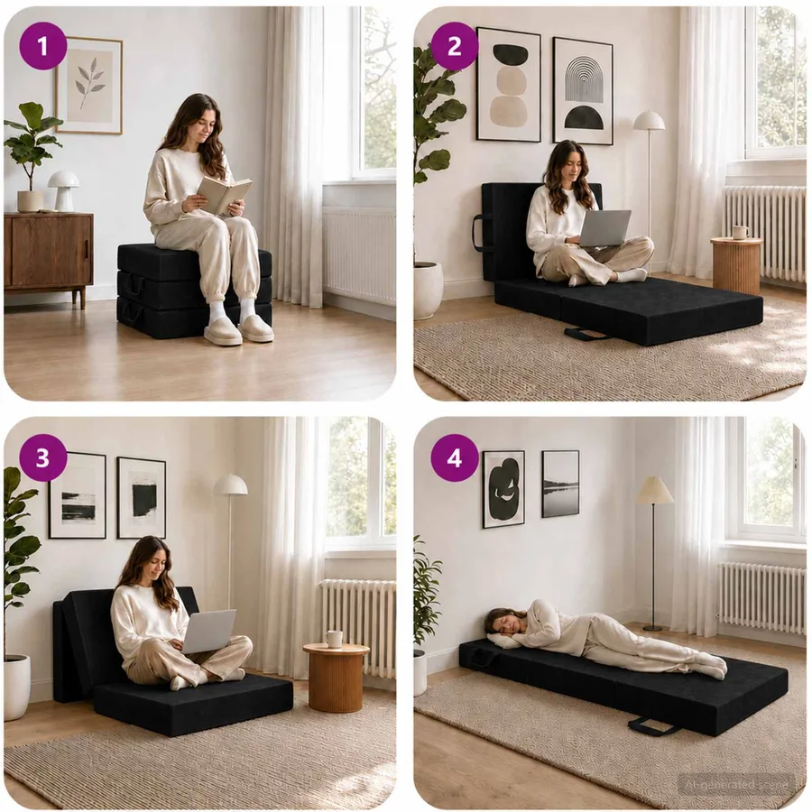 Canapé-lit pliable 90 x 63 x 45 cm Noir - 9
