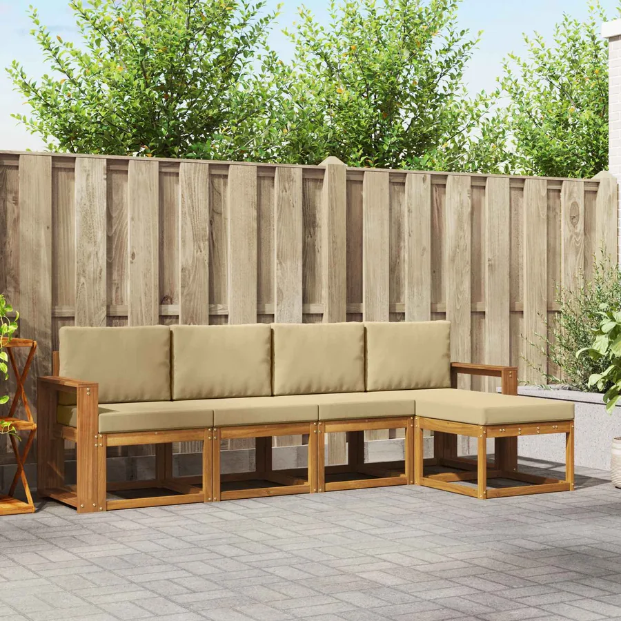 Ensemble de canapés d'extérieur 5 pcs Naturel et Beige